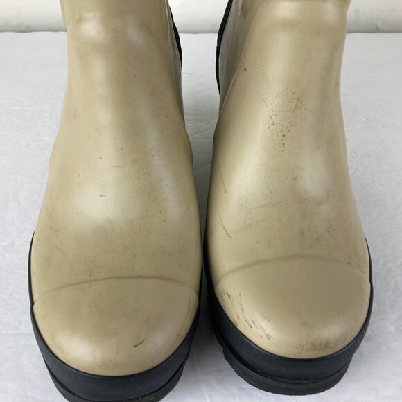 Sorel Joan Womens Sz 7.5 Tan Rain Wedge Lined Rubber Boot Waterproof - Picture 3 of 10